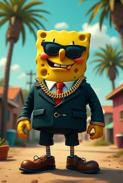 SpongeBob dressed as a gangster in a Mexican cartel