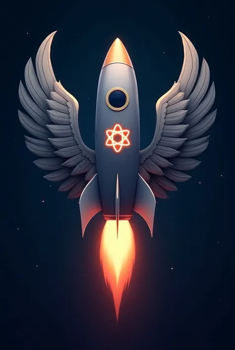 The logo of A rocket ,  with an atom symbol,  the rocket must have angel wings behind it.
