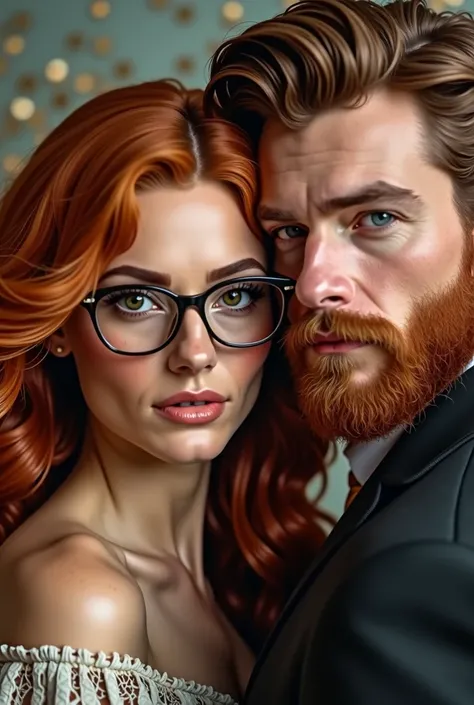 Esquice dUn couple une femme au cheveux rouge avec des lunette au yeux marron lhomme a une barbe rouse au yeux bleus 