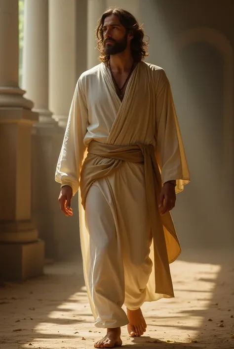 Jesus walking in slow motion looking at the camera