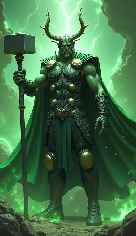 Thor + Loki. Thor And Loki Combined. Thors Hammer, Lokis Two Big Horns, Lokis Green Cape, Lokis Green Magic