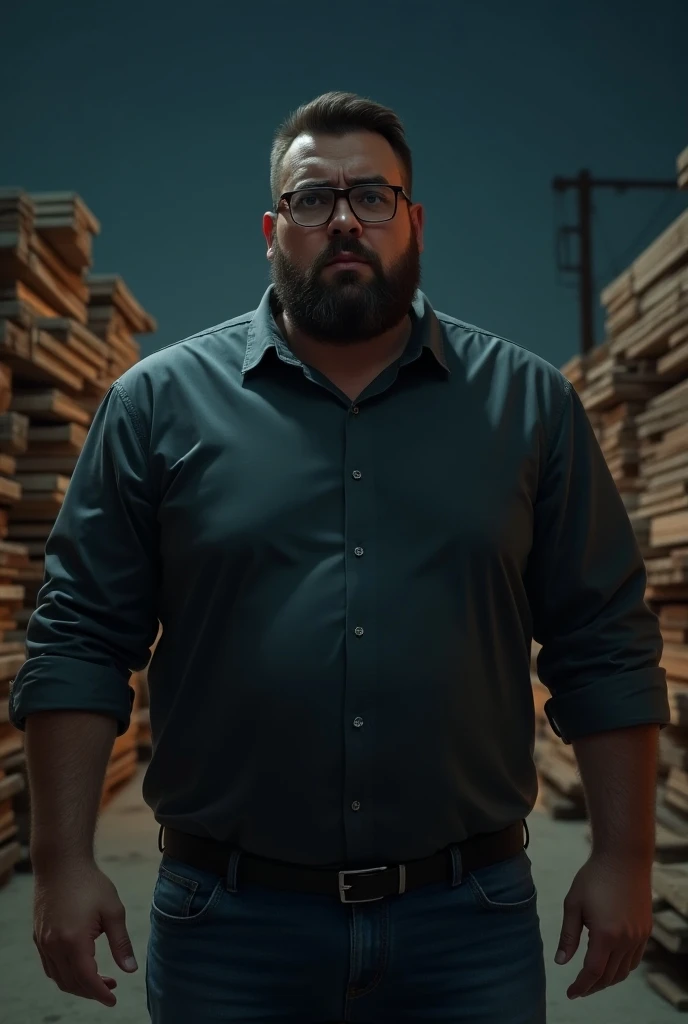  Businessman wears glasses and padlock beard casual jeans. frustrated lumber at night  