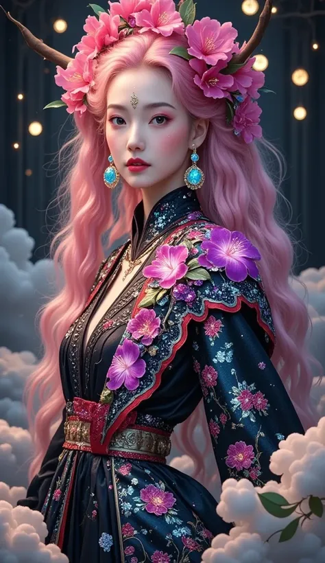 [Vision:1.0]，[Wide Angle:1.0]，Three-dimensional ancient style，Vivid Chinese Aesthetics， League of Legends Ahri，whole body照，Perfect hands ， long pink hair， Nine fox tails on the coccyx，Pink fox ears，Red warrior outfit， Energy ball in hand，wallpaper， Game ba...