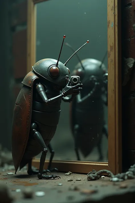 Picture of a cockroach taking a picture in the mirror