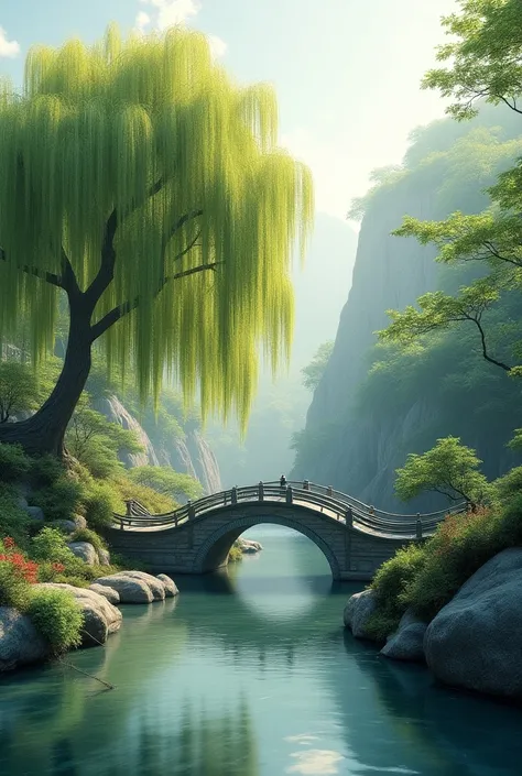 The wall stretched around the same garden that had a river, a bridge and a willow tree in China
