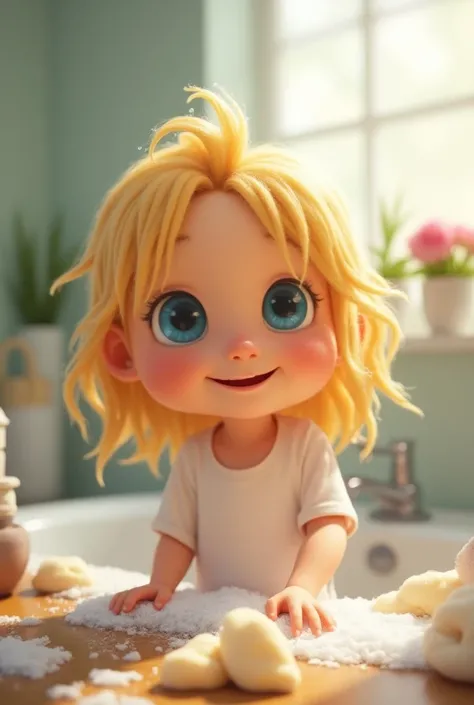 Can you make me a  pixar blonde mid-length hair with blue eyes who washes