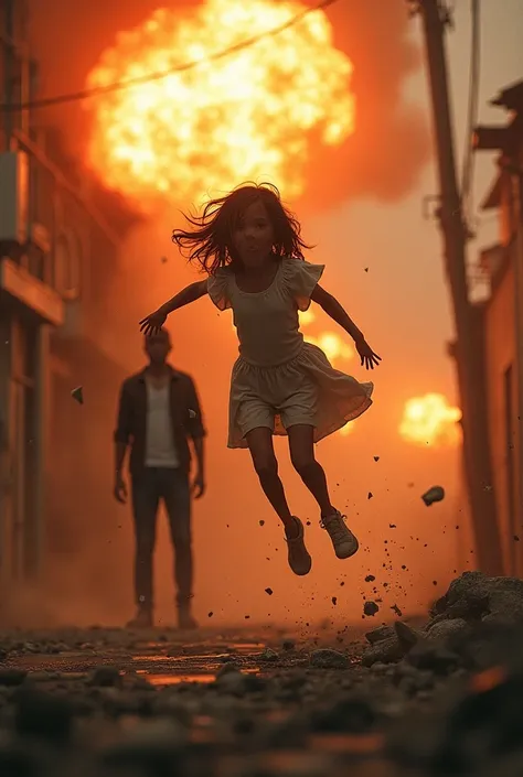 A girl in four being detonated by a man