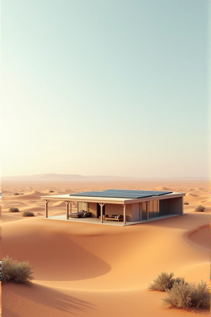 Eco-friendly solar panel house in a desert area