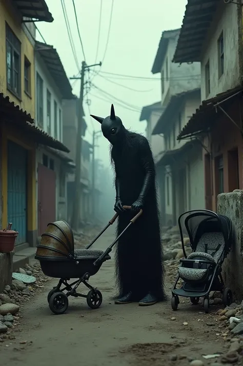 Black ren playing with strollers in the favela