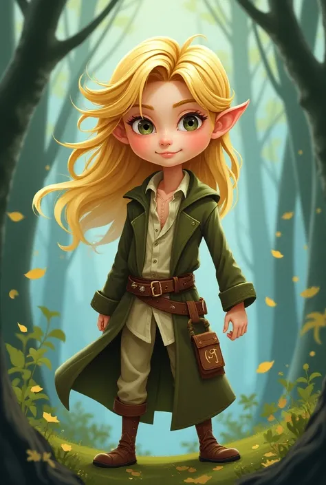 blonde hair, male elven, mage, cartoon style