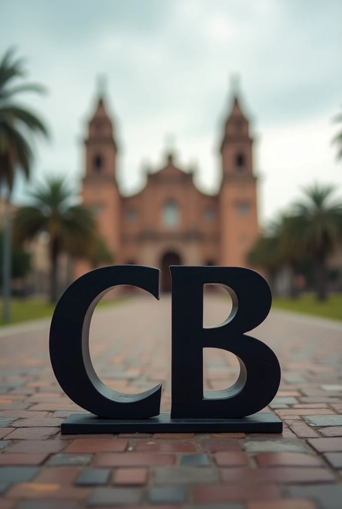 The letters CB and in the background the cathedral of Arequipa but blurred I want it to be seen for a background photo