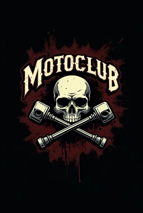  Logo for a motorcycle club  "MotoClub ",  must have a skull with two crossed pistons. GTA 5 style. It bears the title  "MotoClub ".