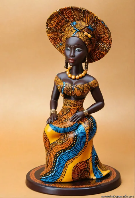 Statuette belle maman africaine voluptueuse avec une tenue en pagne au motif africain, le pagne doit couvrir tout son corps de profil, avec un ventre plat