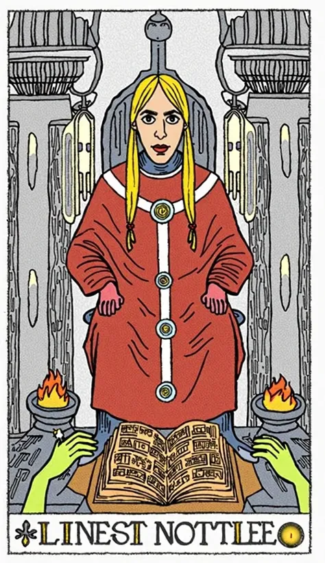 
 Imagine the scene of a painting that illustrates  "The Pope" of the Tarot ,  but with a unique approach ,  where Kipper ,  the investigator of  *The OA*,  takes the central role of this card .  The scene takes place in a large and serene environment ,  p...