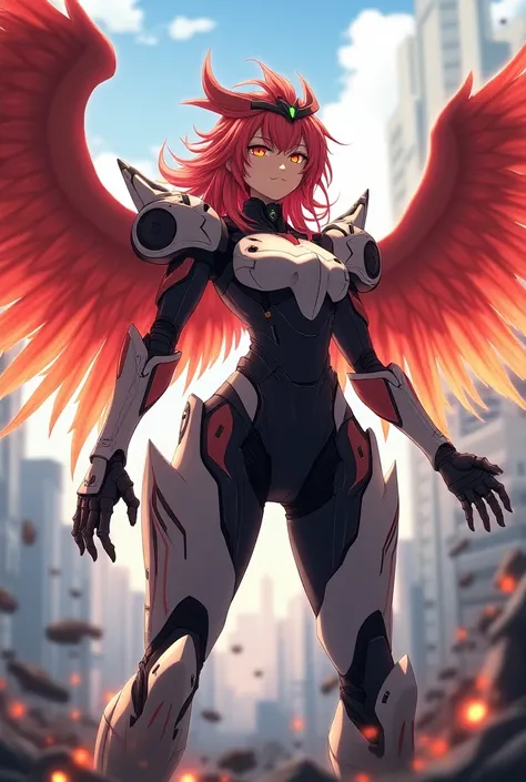 An anime girl with Mecha Phoenix armor
