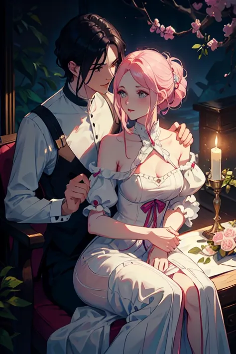 Sasusaku The couple in the photo are deeply in love and lost in the moment. Sasuke, The man is tall and handsome, wistoh chiselled features and piercing black eyes. He has a confident and charismatic demeanor, And his love for the woman is evident in the w...