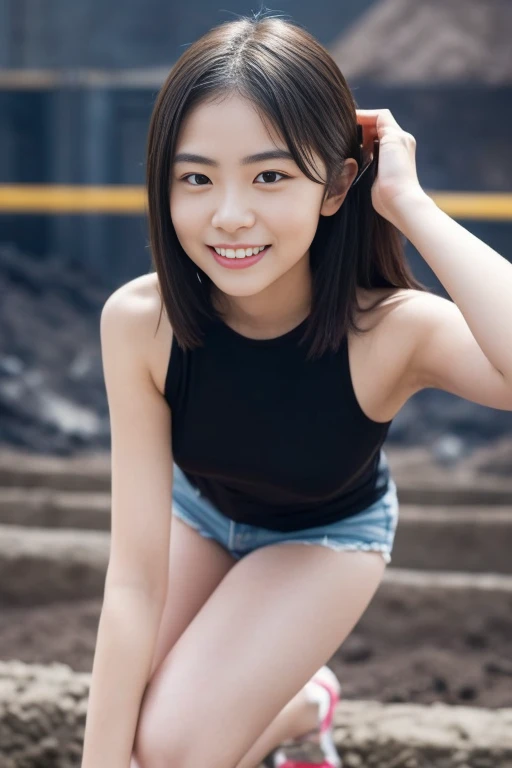 (      Best Quality Masterpiece      :1.2), 8k,      girl, 85mm,     official AR RAW photo   ,  super slim slender beautiful  girl  staring at the audience  without makeup，    cute face, close, Gardenia,  Thighs, (Big smile),    Face Light,       staring a...