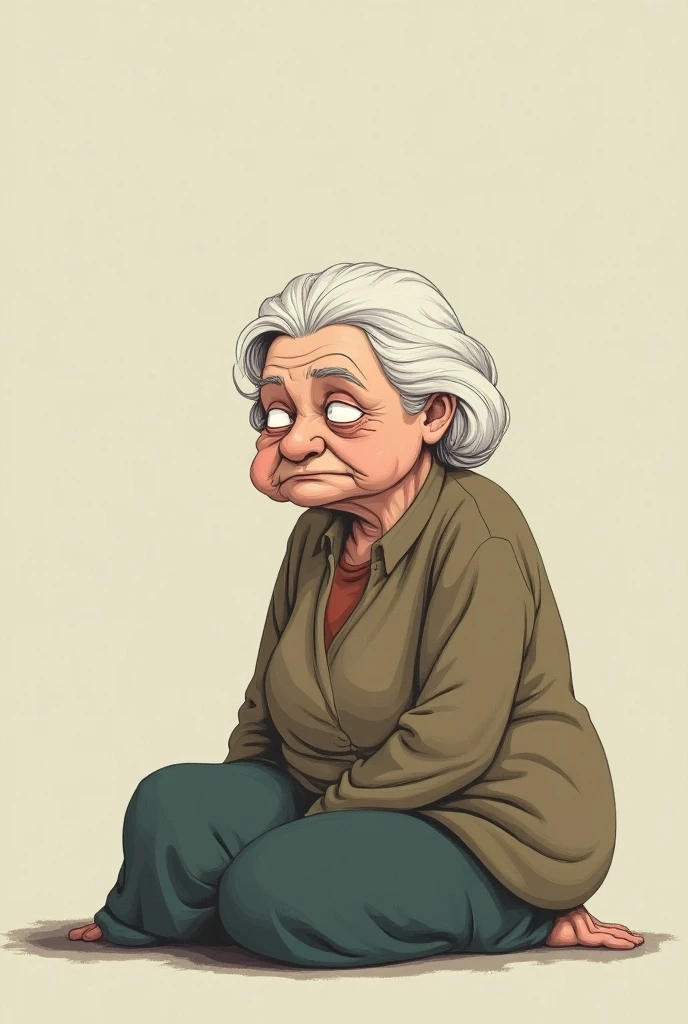  a cartoon of a lonely and sad woman over 60, for a graphic brochure  