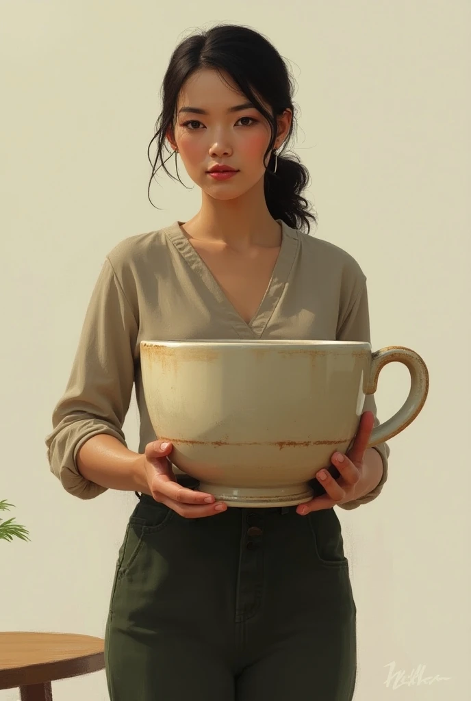 Woman with a big cup

