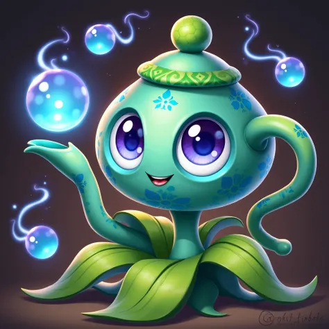  I would like to make an image of a new plant for PvZ (Plants vs zombie) um jogo de tower defense,  it would be a plant called tea of time ,  it would be in a teapot with blue and green colors that release magical smoke/enchanted,  I would like it to be in...