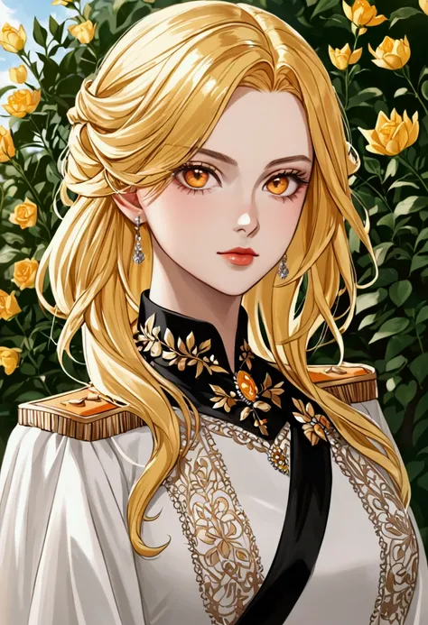 Young woman with yellow hair and orange eyes. Son of the Grand Duke 