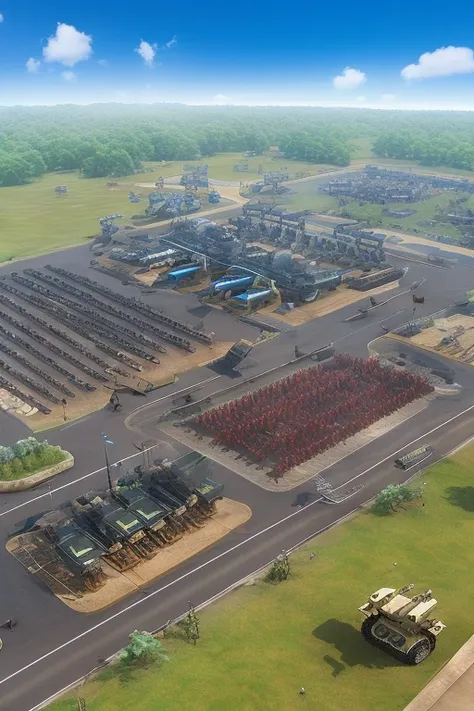  Tons of machines and robotic soldiers、cannon、Military base with weapons 