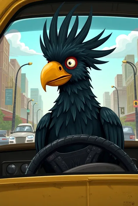 A palm cockatoo driving a taxi in 2d form
