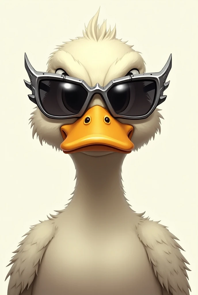 Serious duck face with anime-style sunglasses 