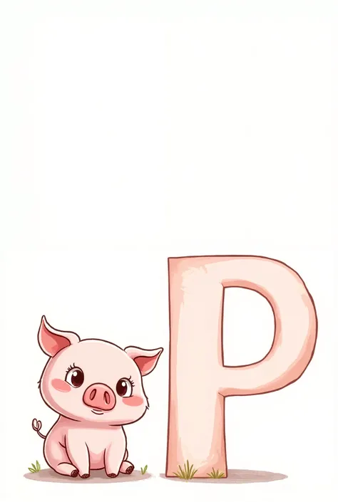 A cute Pig A big P letter on the corner,cartoon, ,Coloring Book, ColoringBookAF,