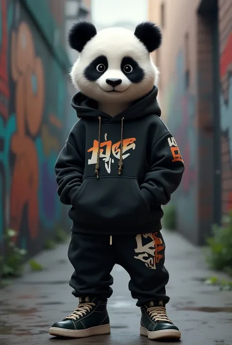 
Make a panda like a boy, With streetwear clothes , Do it with a hoodie 