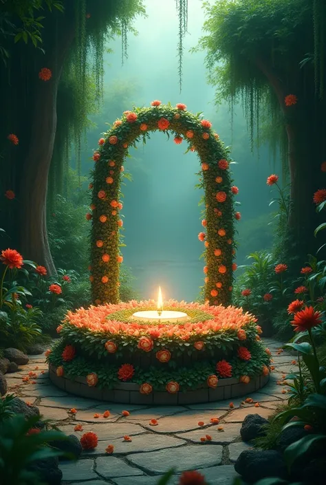 ((Best Quality)), ((masterpiece)), (  Details), masterpiece,  Surreal , highly   Details photo of scene inspired by Final Fantasy 7, flower, 植物の空間, altar,