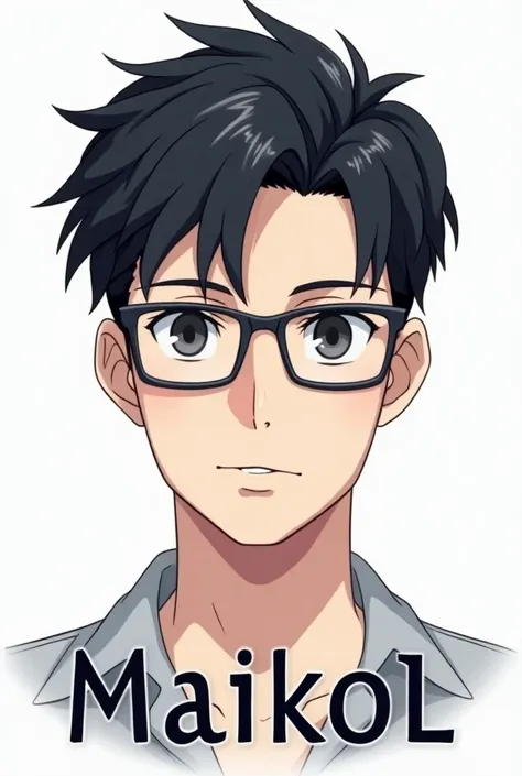 Anime logo of a man wearing glasses with the name Maikol written on it