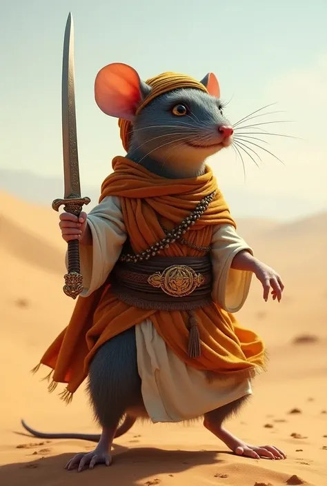 A rat with sword dressing like arab 