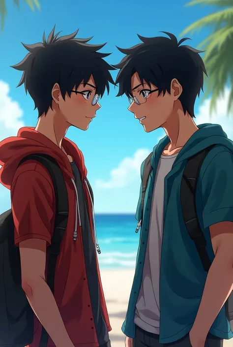 3D ANIME PICTURE TWO MEN RIGHT SIDE BLACK HAIR AGE 20WEARING GLASSES HEIGHT 163 RIGHT COAST BLACK HAIR HEIGHT 170