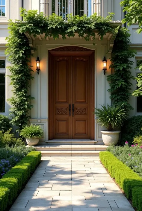 entrance to a two-level house with garden 