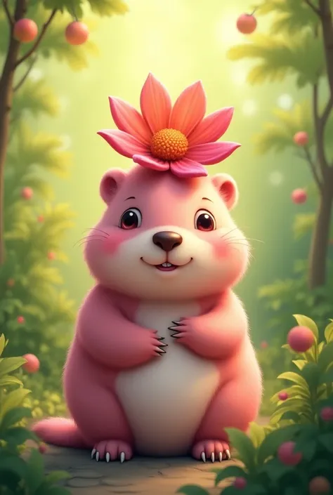 Turn a pink kappa with one big flower on its head into a marmot