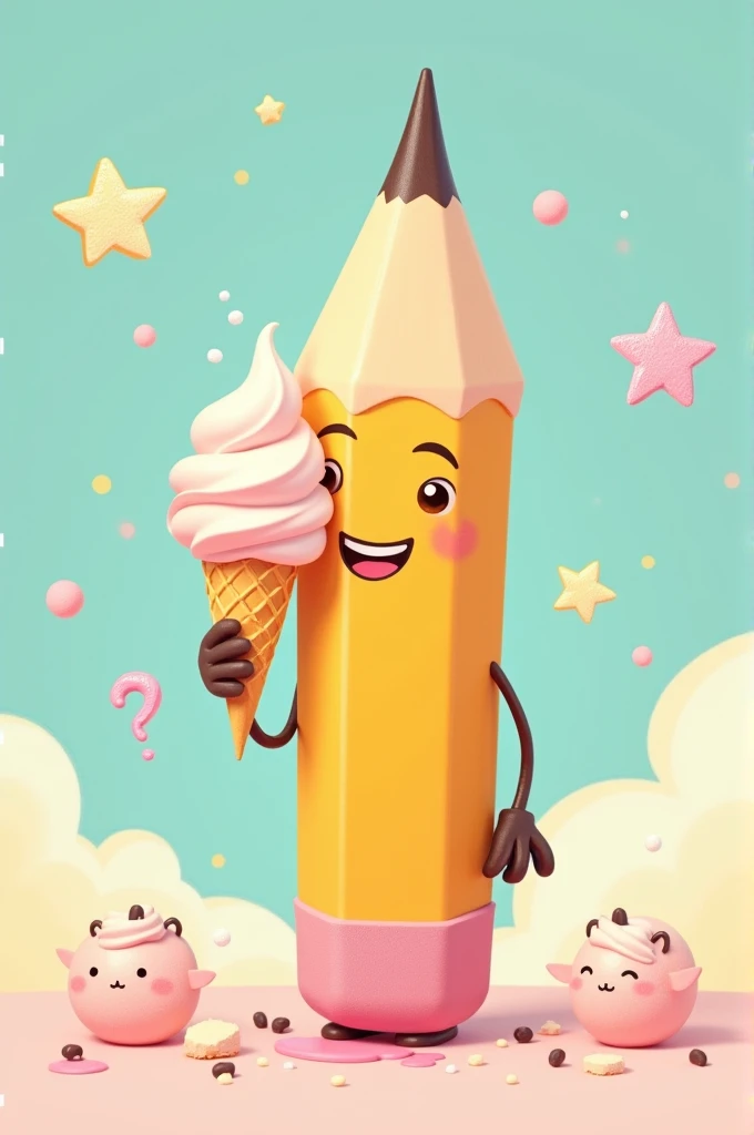 Image of a pencil eating ice cream