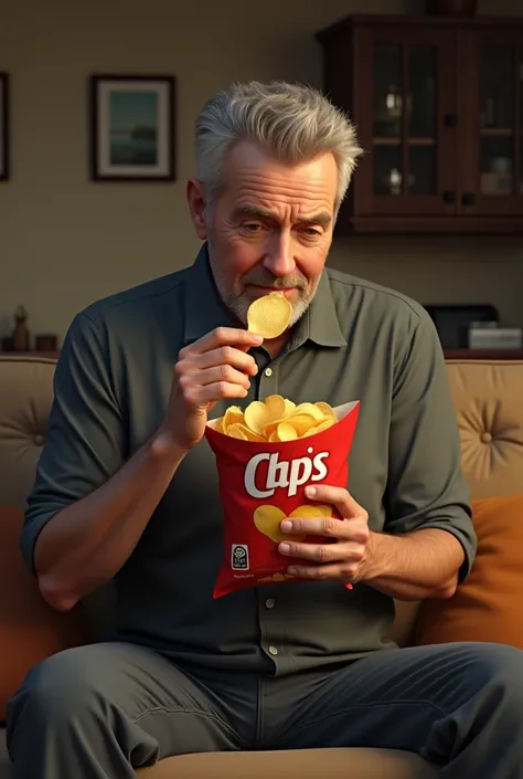 a man eat chips