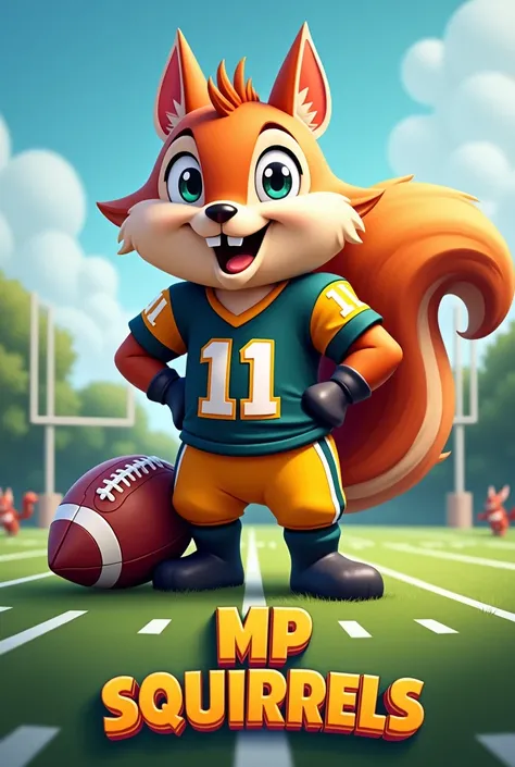 American football mascot
Picture with a squirrel and an American soccer ball
Add MP squirrels in the letters below