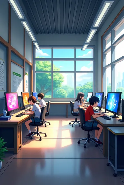 make a computer room from an anime-type school