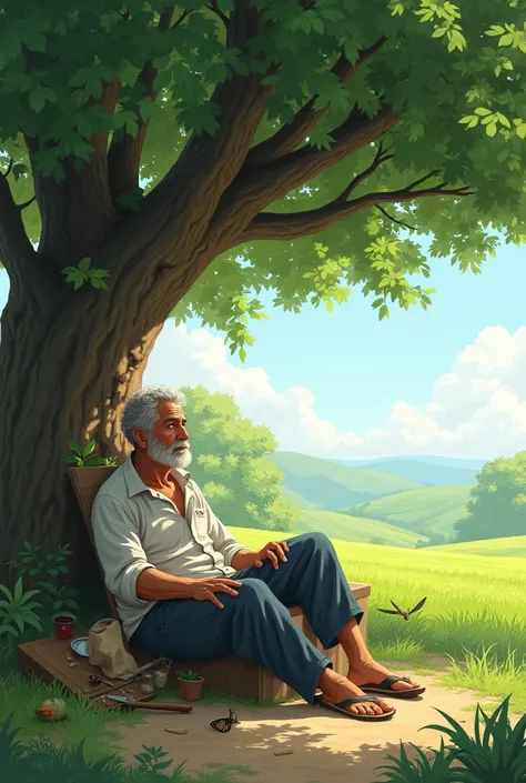 A village lazy man sitting under the tree one day passed