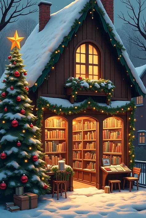 Petite librairie pendant la periode de noel 