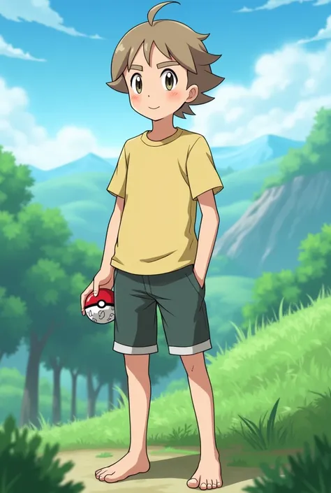 Dresseur de Pokémon 10 ans garçon châtain clair, cheveux très courts 