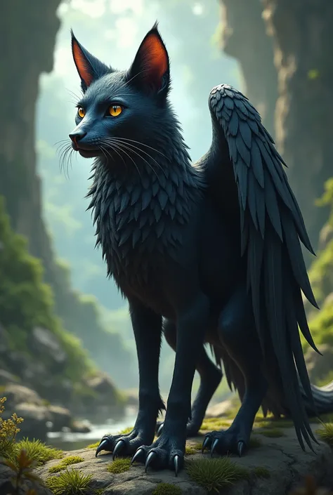 Create a cat mixed with a dog and a crow