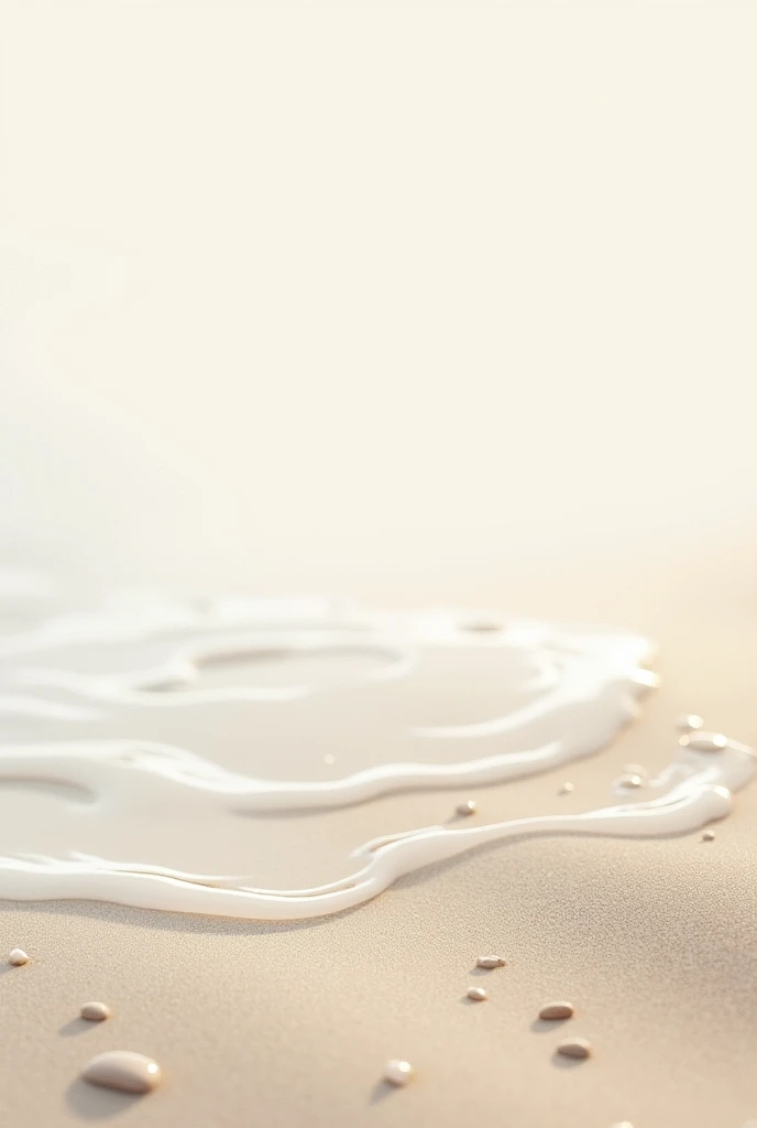 Create a minimalist image of a sunscreen liquid scattered across the beach