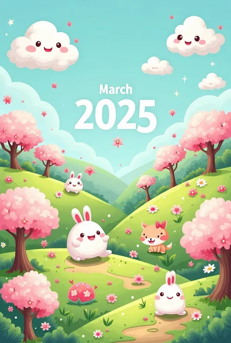 March 2025 with kawaii images in French 