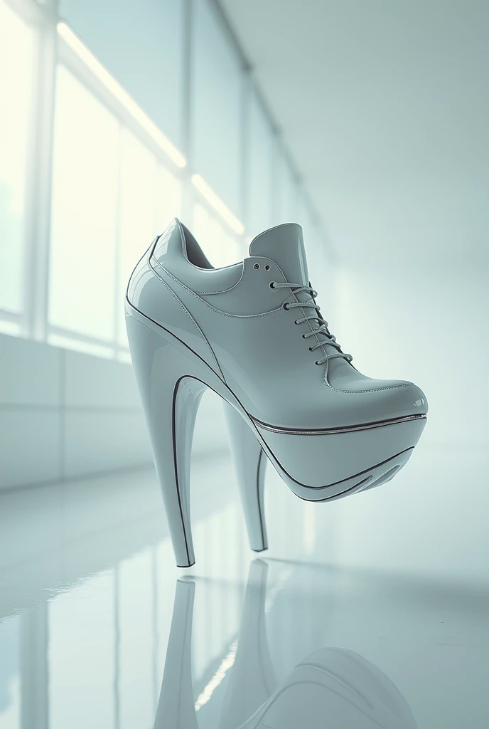 White Flying Thick Heel Tech Shoes