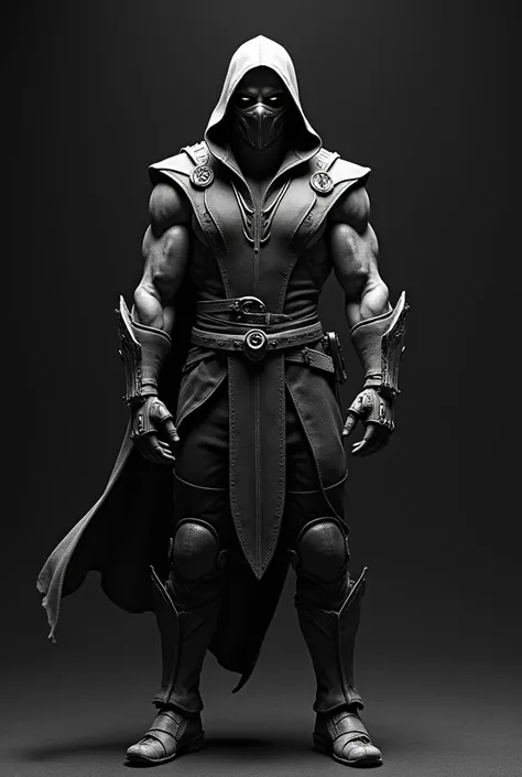 Hyper realistic design,  high quality,  Black and White , From the character Subzero Mortal Kombat