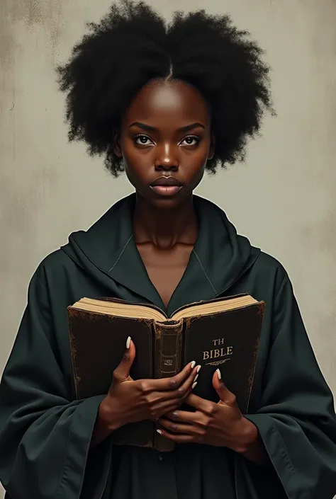 Grand  fille noir avec une bible en main 