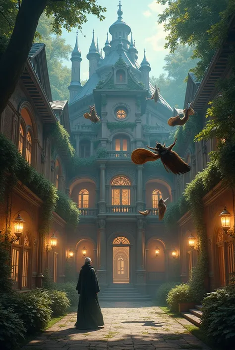 A wizards mansion with brooms 